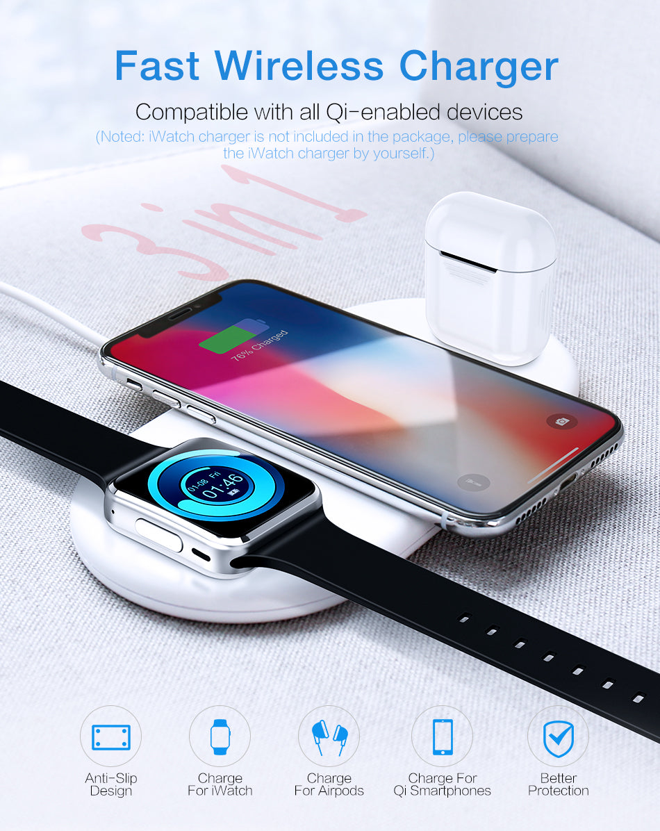 3-in-1 Qi Wireless Apple Device Charger