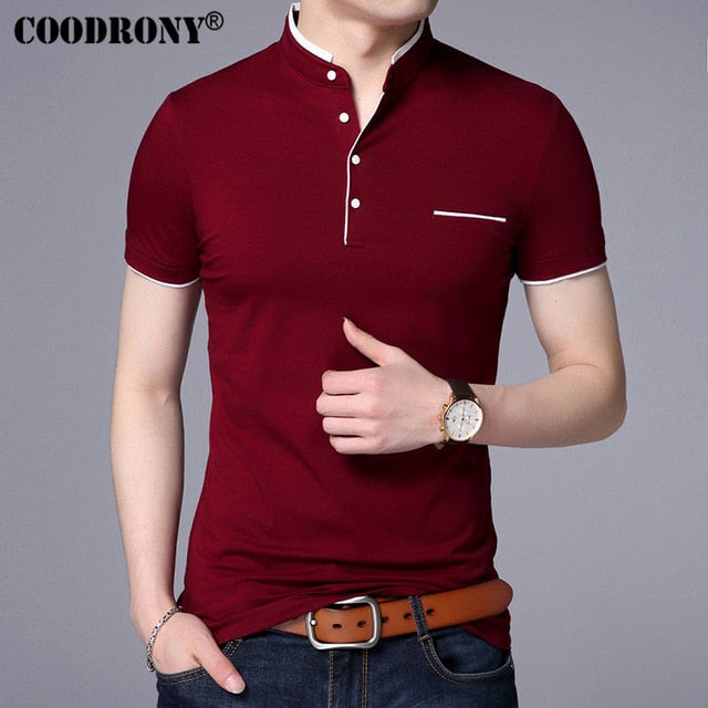 COODRONY Mandarin Collar Short Sleeve Tee Shirt Men   Spring Summer New Top Men Brand Clothing Slim Fit Cotton T-Shirts S7645