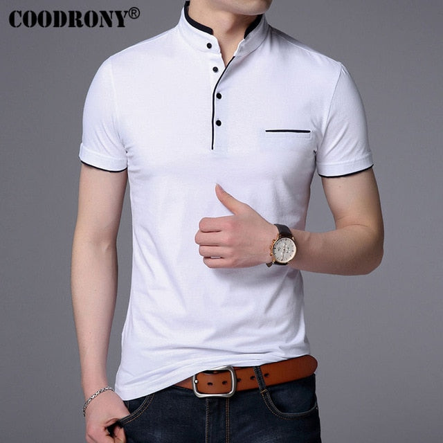 COODRONY Mandarin Collar Short Sleeve Tee Shirt Men   Spring Summer New Top Men Brand Clothing Slim Fit Cotton T-Shirts S7645