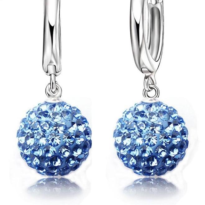 Women's Pure 925 Sterling Silver Pave Crystal Ball Earrings