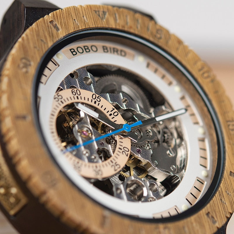 Men's Wooden Mechanical See Through Wristwatch