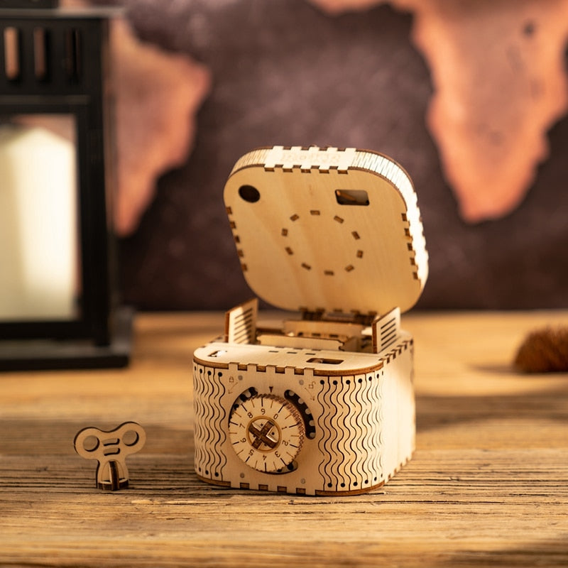 Creative Robotime DIY Wooden 3D Treasure Box Self-Assembly Puzzle