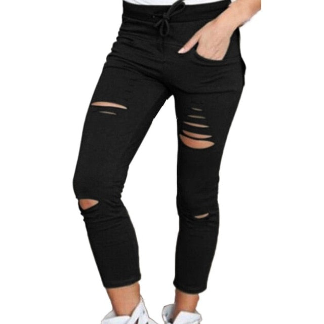 Women's Ripped Skinny Denim High-Wasted Stretch Fit Jean Leggings