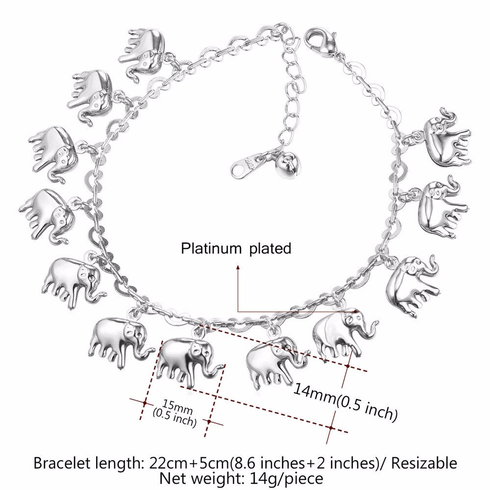 U7 Little Elephant Anklet For Women Gift Silver/Gold Color Cute Animal Summer Jewelry Foot Anklet A319