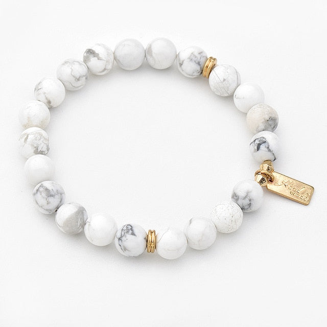 Women's Elegant Natural Stone Beads Bracelet with Charm