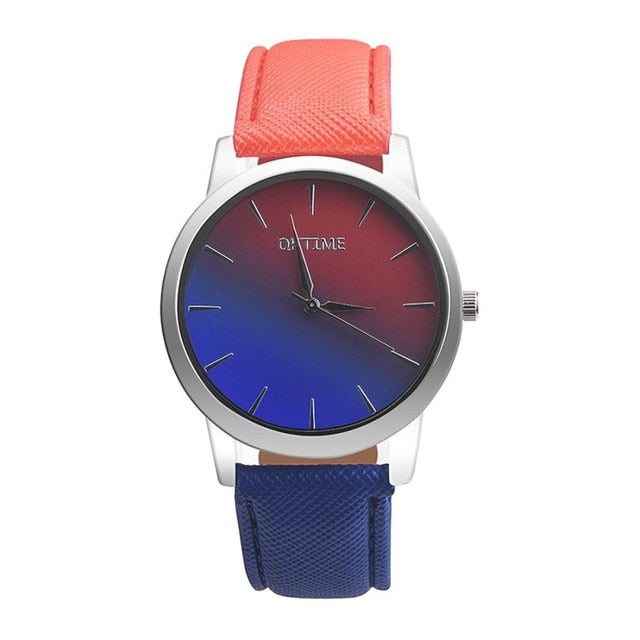 Women's Quartz Wrist Watch Rainbow Design Leather Band