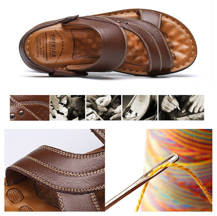 Men's Genuine Leather Comfort Slip-On Summer Sandals