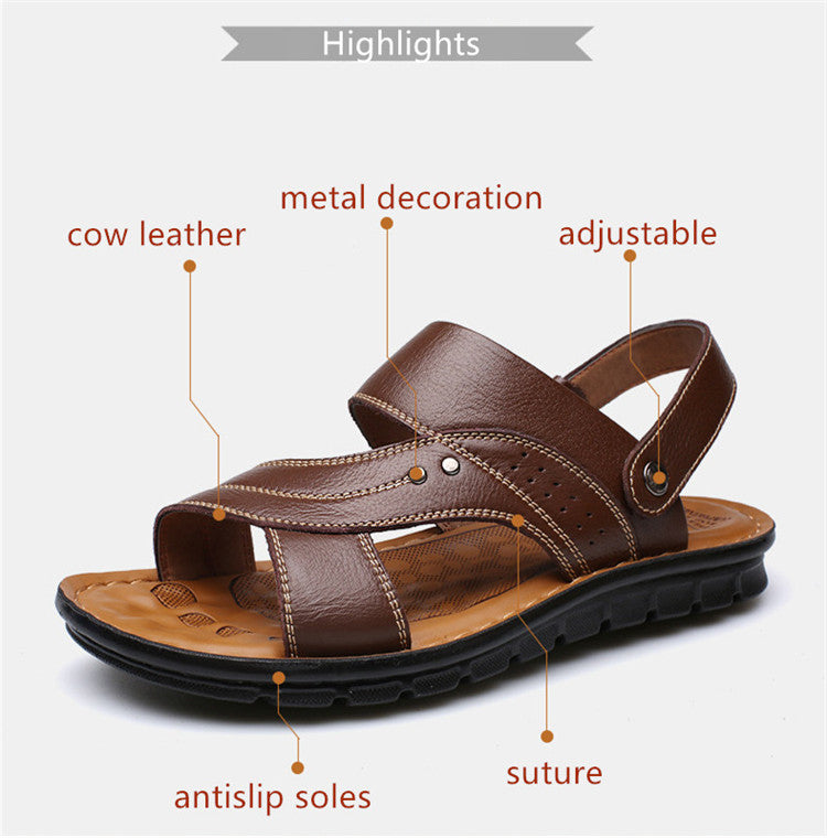 Men's Genuine Leather Comfort Slip-On Summer Sandals