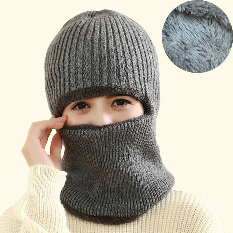 Unisex Multi-Functional Knitted Fleece Lined Thick Beanie Mask