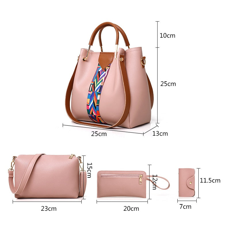 4 Piece: Women's Leather Composite Handbag & Purse Set