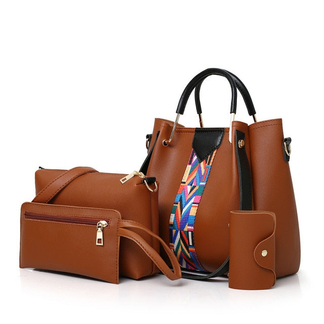 4 Piece: Women's Leather Composite Handbag & Purse Set