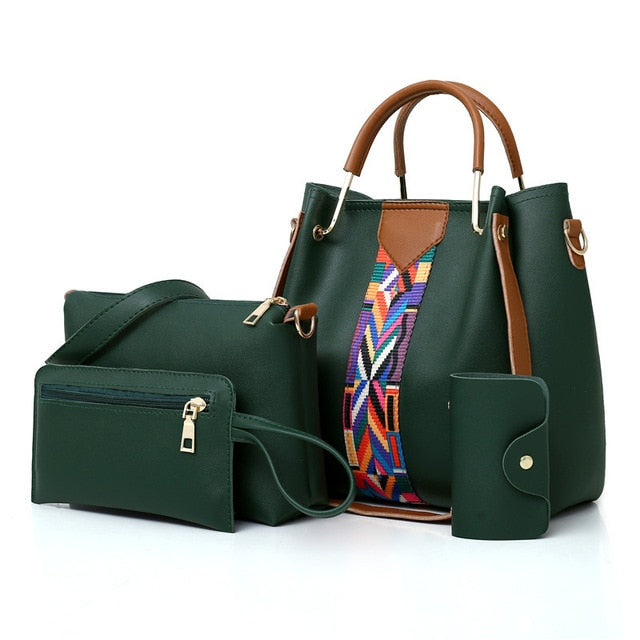 4 Piece: Women's Leather Composite Handbag & Purse Set