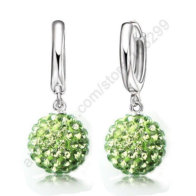 Women's Pure 925 Sterling Silver Pave Crystal Ball Earrings