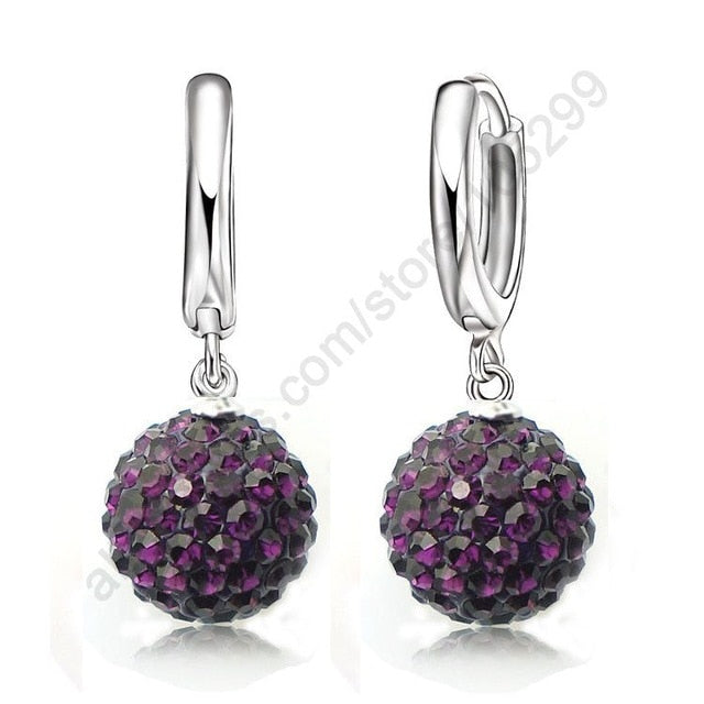 Women's Pure 925 Sterling Silver Pave Crystal Ball Earrings