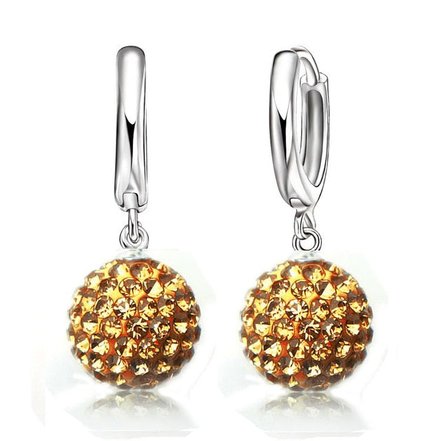 Women's Pure 925 Sterling Silver Pave Crystal Ball Earrings