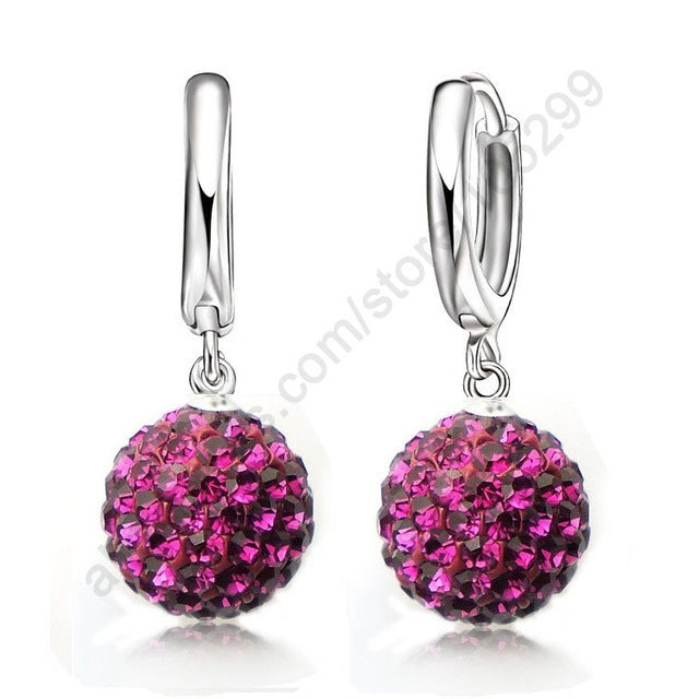 Women's Pure 925 Sterling Silver Pave Crystal Ball Earrings