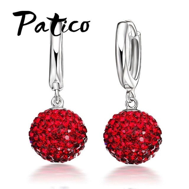 Women's Pure 925 Sterling Silver Pave Crystal Ball Earrings