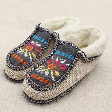 Women's Plush Lined Knitted Home Moccasin Slippers