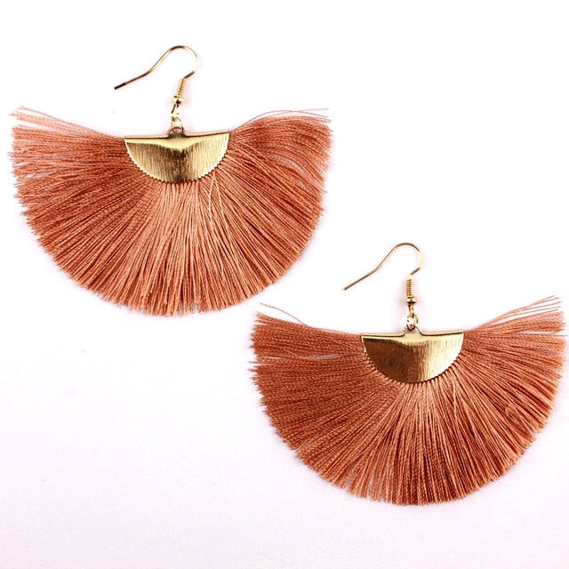 Women's Boho Style Fan Fringe Silk Thread Tassel Earrings
