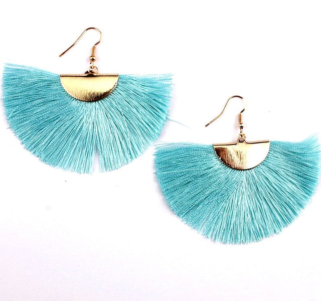 Women's Boho Style Fan Fringe Silk Thread Tassel Earrings