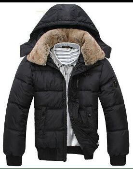 TANGNEST   Winter Jacket Men Thick Warm Solid Color Men's Coat Hat Detachable Necessary Coat Black White Size M-XXXL MWM001