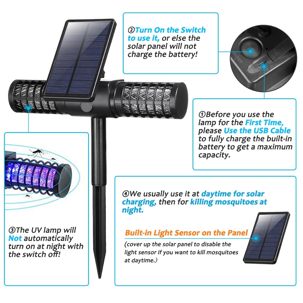 Automatic Solar Powered Waterproof UV LED Mosquito Zapper