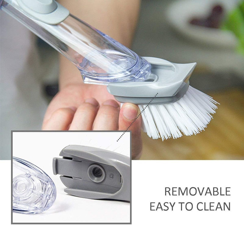 2-in-1 Soap Dispensing Kitchen Sink Cleaning Brush with 3 Removable Sponge Heads