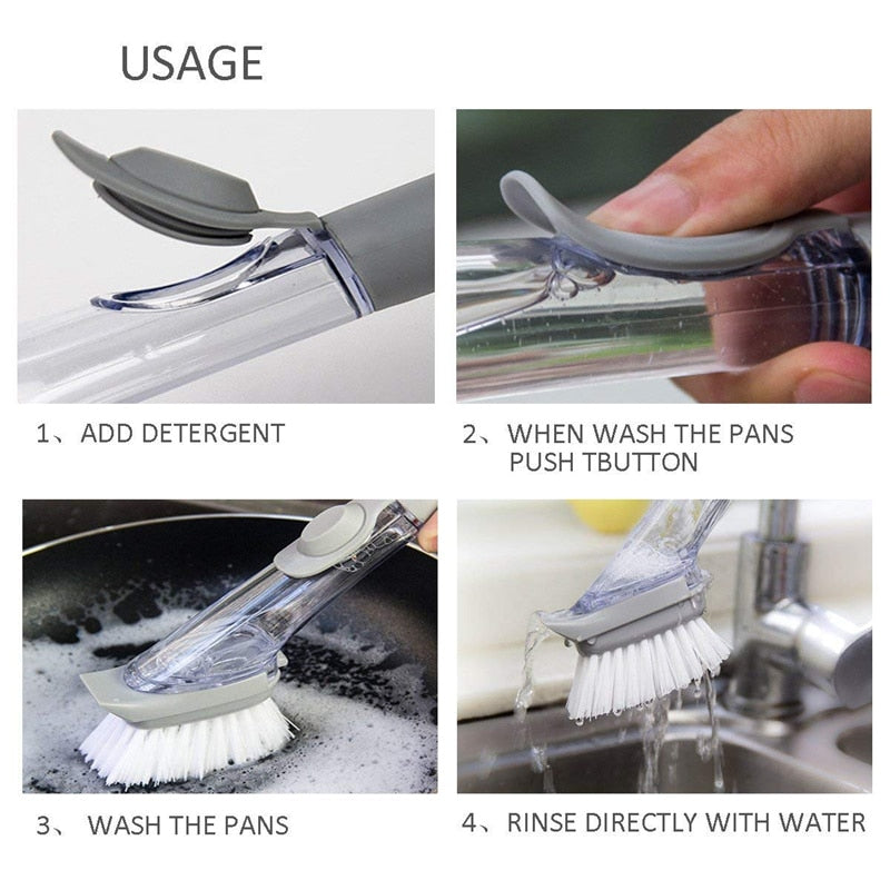 2-in-1 Soap Dispensing Kitchen Sink Cleaning Brush with 3 Removable Sponge Heads