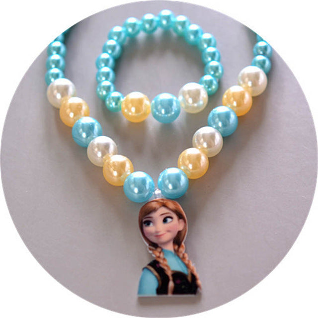 2 pcs/lot Disney Children's Doll Accessories Girls Necklace + Bracelet Set Baby Gift Frozen princess