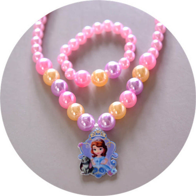 2 pcs/lot Disney Children's Doll Accessories Girls Necklace + Bracelet Set Baby Gift Frozen princess