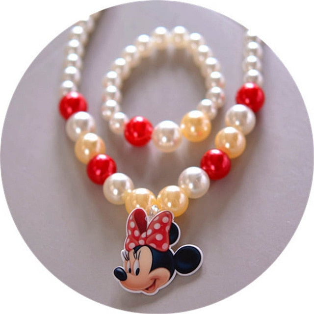 2 pcs/lot Disney Children's Doll Accessories Girls Necklace + Bracelet Set Baby Gift Frozen princess
