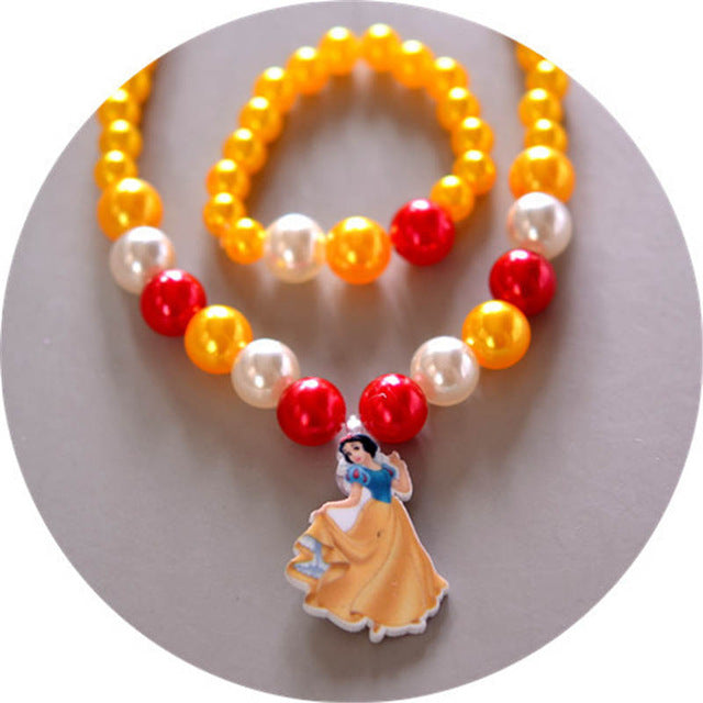 2 pcs/lot Disney Children's Doll Accessories Girls Necklace + Bracelet Set Baby Gift Frozen princess