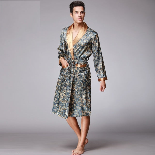 Luxury Chinese King Dragon Men Robe Home Clothing Silky Long Bathrobe Brand Faux Silk Long Male Sleep Robe L-3XL Robes WP032