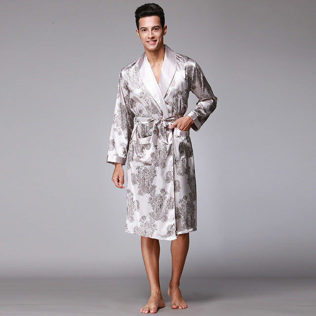 Luxury Chinese King Dragon Men Robe Home Clothing Silky Long Bathrobe Brand Faux Silk Long Male Sleep Robe L-3XL Robes WP032