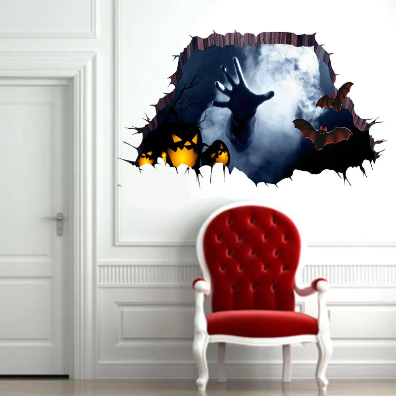 Halloween 3D View Scary One Hand Removable Wall Sticker Floor Mural Decoration