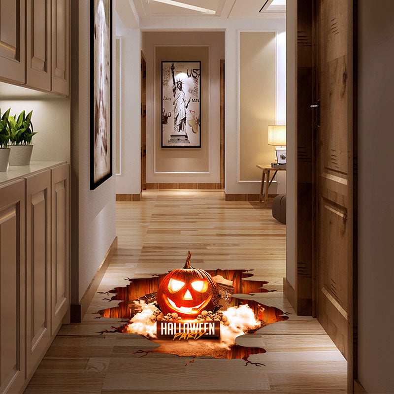 Halloween 3D View Scary Pumpkin Shaped Removable Floor Stickers