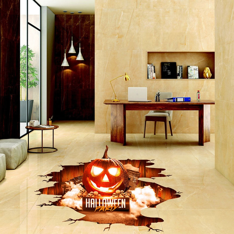 Halloween 3D View Scary Pumpkin Shaped Removable Floor Stickers