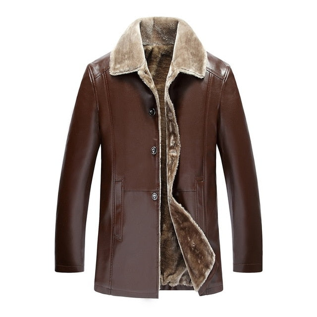 Men's Suede Leather Faux Fur Lined Button-Up Jacket
