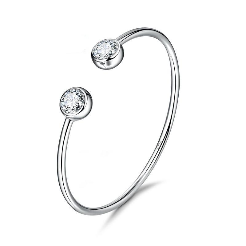 Women's Fine 925 Sterling Silver Pinch Bangle with Crystal