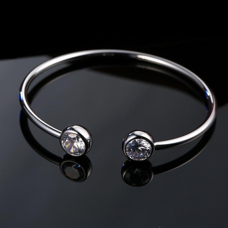 Women's Fine 925 Sterling Silver Pinch Bangle with Crystal