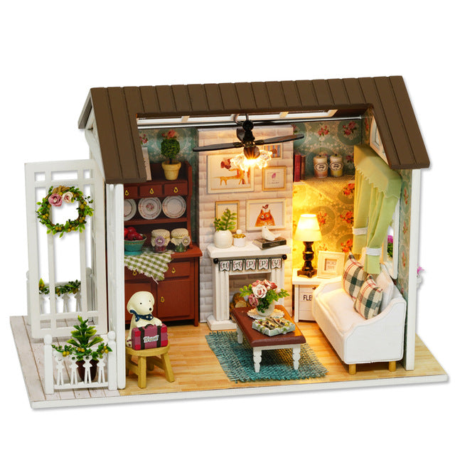Doll House Miniature DIY Model Dollhouse With Furnitures American Retro Style Wooden House Handmade Toy Forest Times Z007 #E