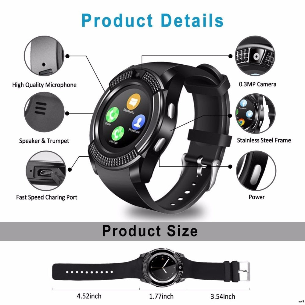 V8 Bluetooth Touch Screen Waterproof SmartWatch with Camera