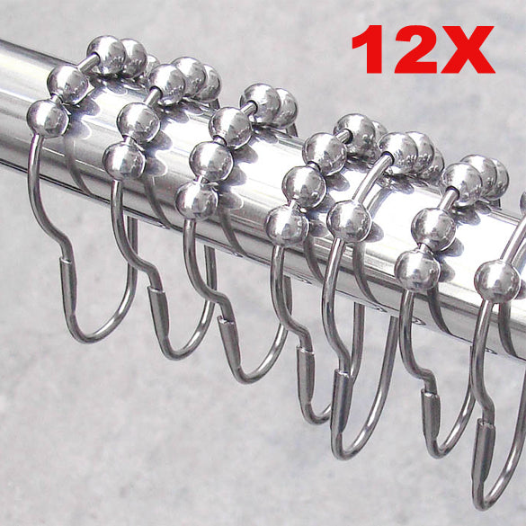 12 Pack: Polished Satin Nickel 5 Roller Ball Shower Curtain Rings