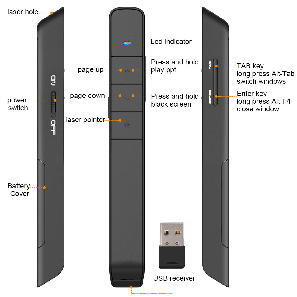 2.4Ghz USB Bluetooth Handheld Presenter Pen with Laser Pointer