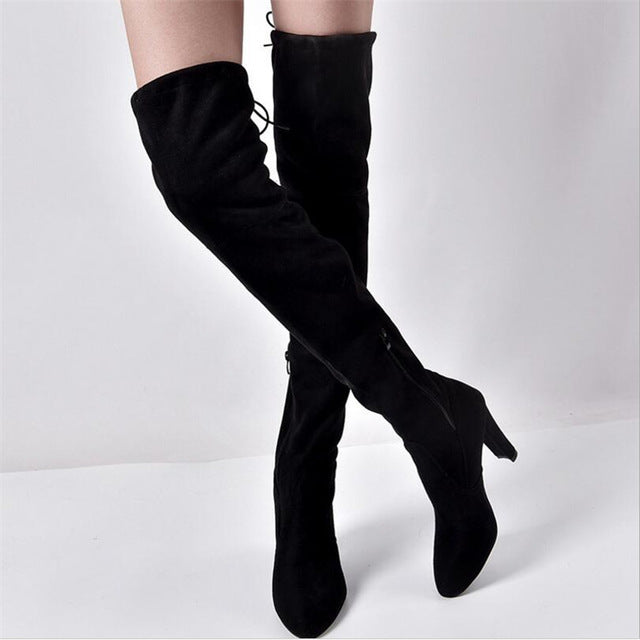 Women's warm boots with side zipper over the knee
