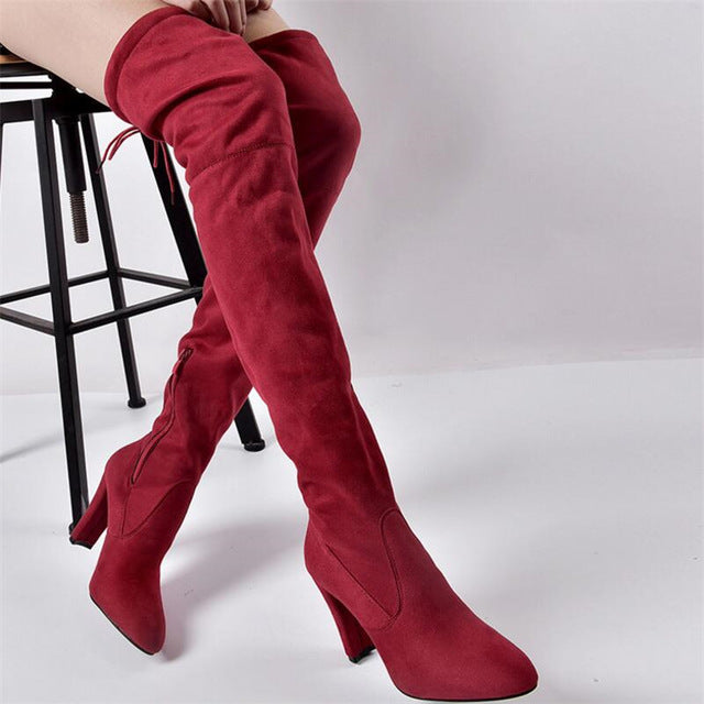 Women's warm boots with side zipper over the knee