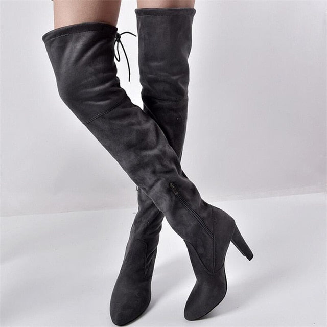 Women's warm boots with side zipper over the knee