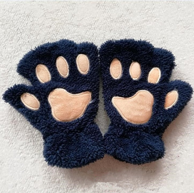 Thick Fuzzy Warm Half Finger Panther Claw Winter Gloves