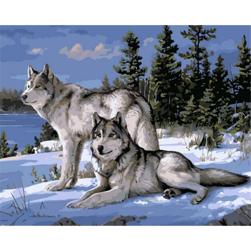 No Frame Wolf Animals DIY Painting By Numbers Kits, Canvas Acrylic Coloring