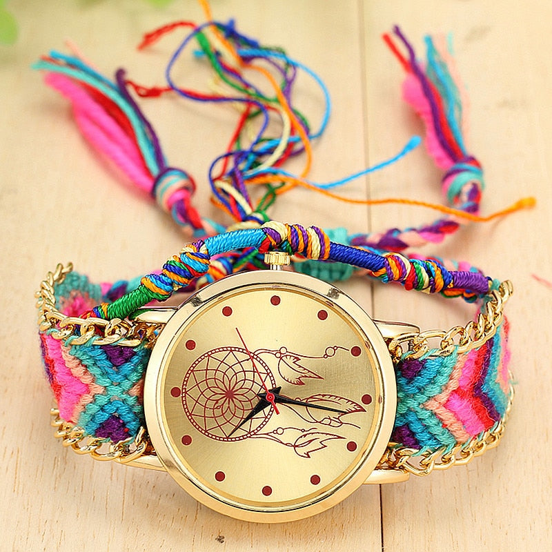 Women's Native Hand Knitted Dreamcatcher Bracelet Quartz Watch